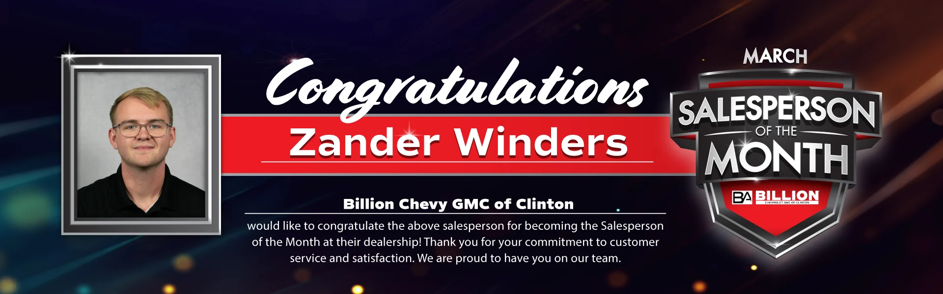 Salesperson of the year at Billion Chevrolet Clinton in Clinton IA