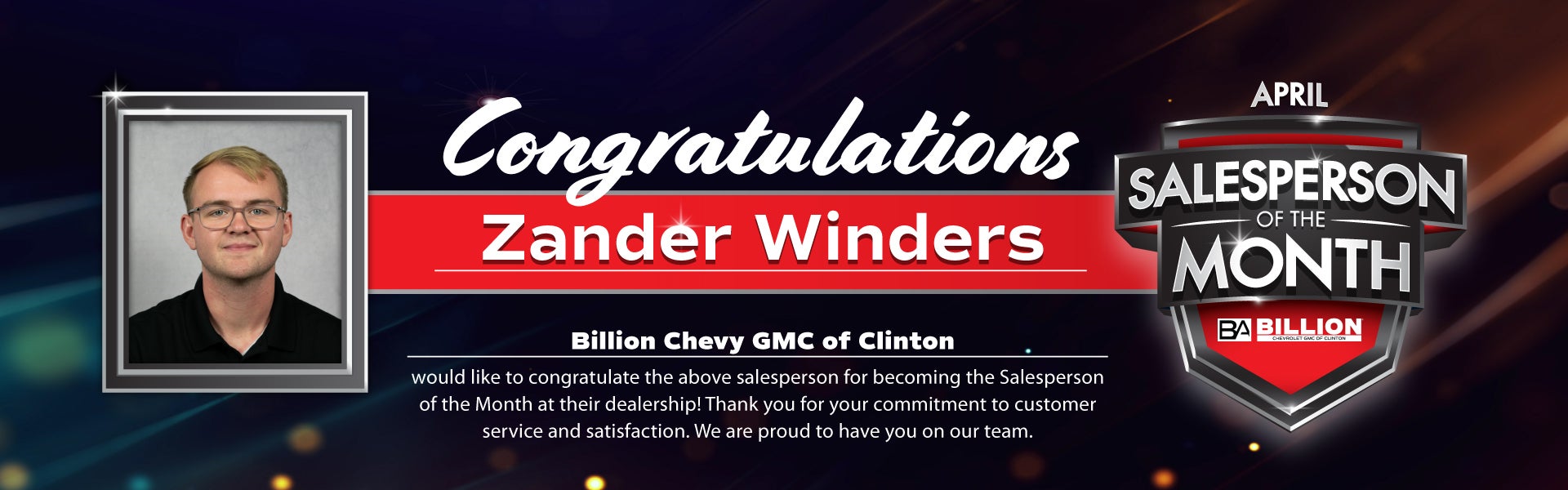 Salesperson of the year at Billion Chevrolet Clinton in Clinton IA