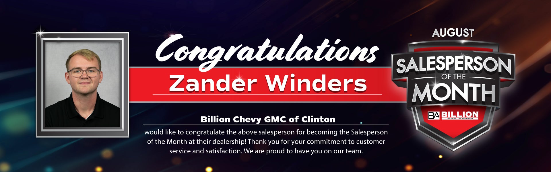 Salesperson of the year at Billion Chevrolet Clinton in Clinton IA