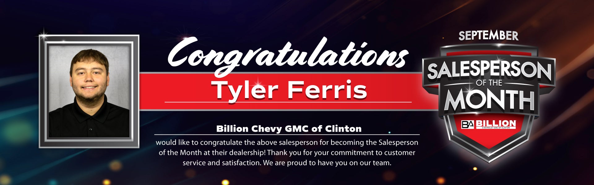Salesperson of the year at Billion Chevrolet Clinton in Clinton IA