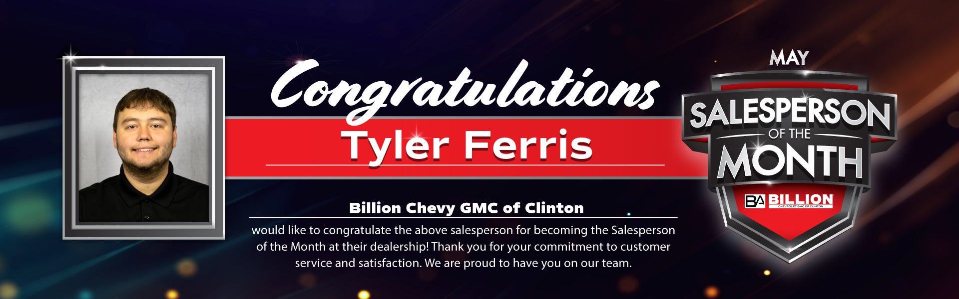 Salesperson of the year at Billion Chevrolet Clinton in Clinton IA